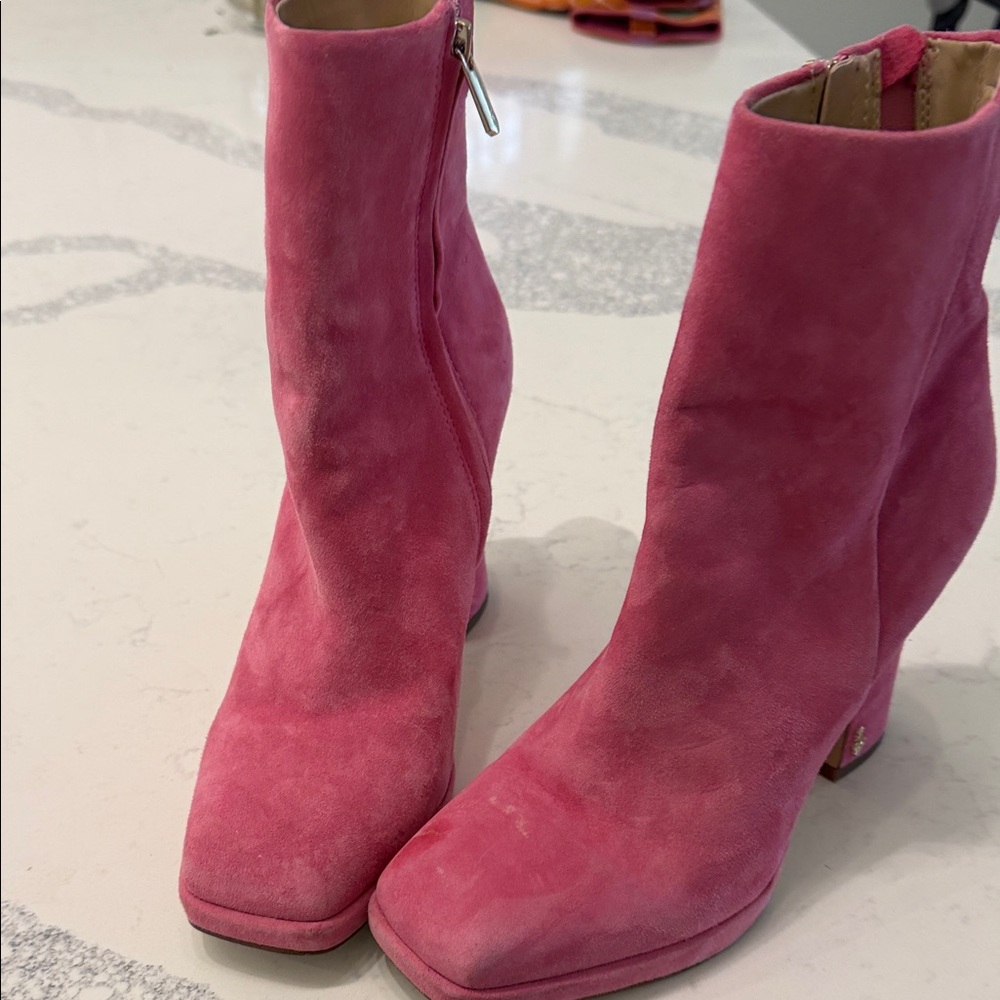 Sam Edelman Pink Suede Ankle Booties with Side Zip